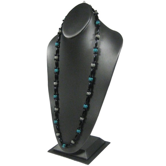 Necklace Plastic Beaded 33 inch Vintage Strand Ethnic Retro Black White NO CLASP - Picture 3 of 6